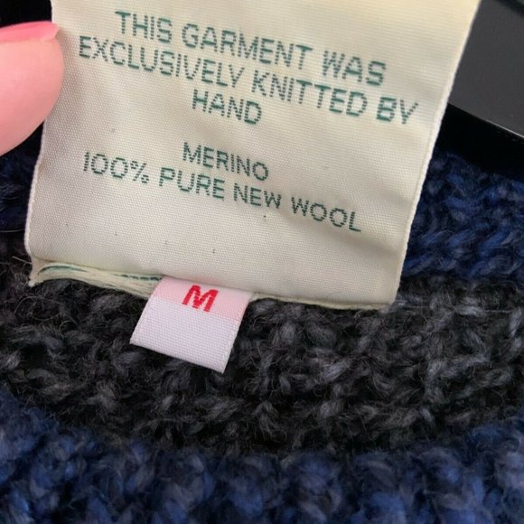 Carraig Donn Patchwork Blue Gray Irish Knit Fisher - Picture 4 of 5